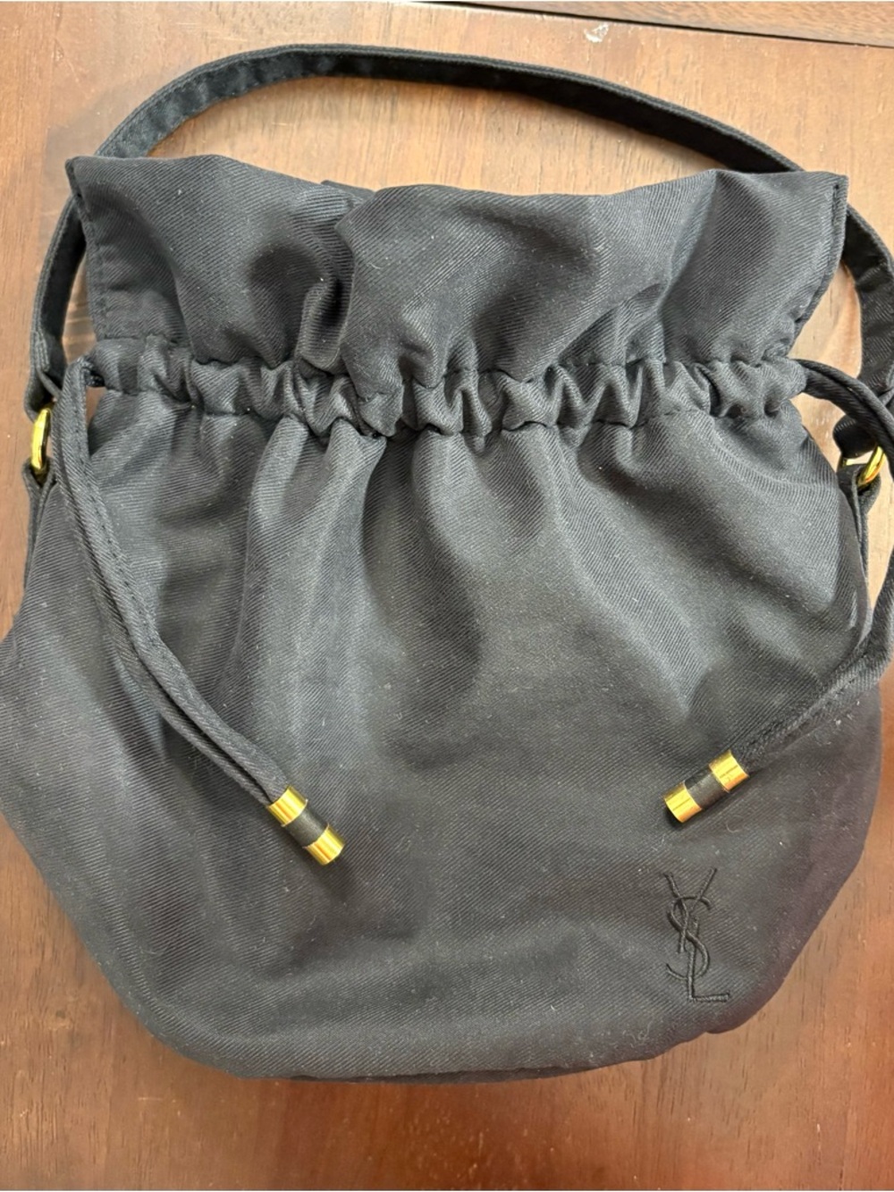 VINTAGE 2000’s Yves Saint Laurent Parfums Black Drawstring Makeup Bag